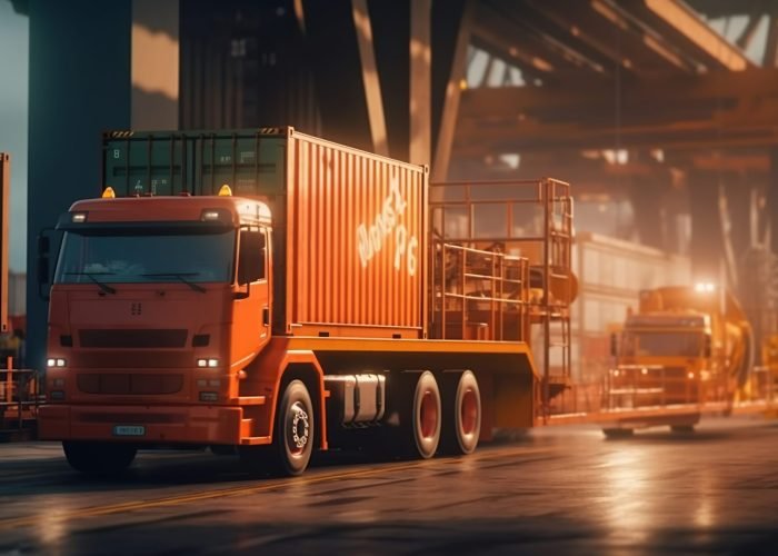 Container truck in ship port , Ai Generated Image